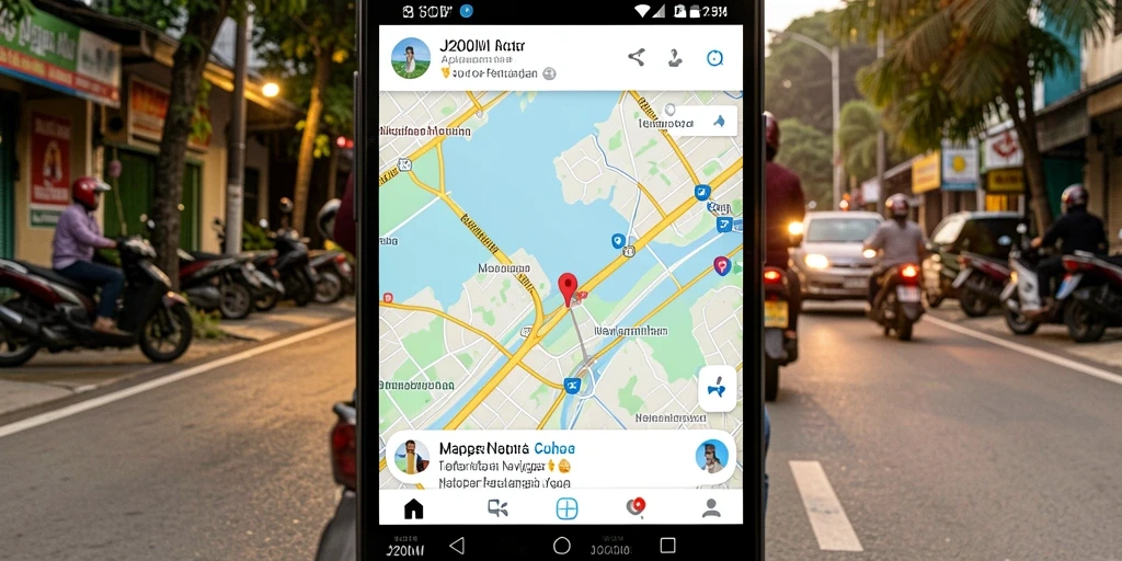 Antarmuka J200M menunjukkan rute navigasi motor yang jelas dan informatif.