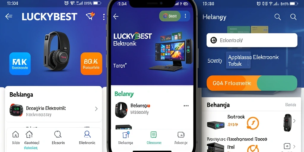 Antarmuka aplikasi LUCKYBEST yang modern dan menarik saat berbelanja elektronik.