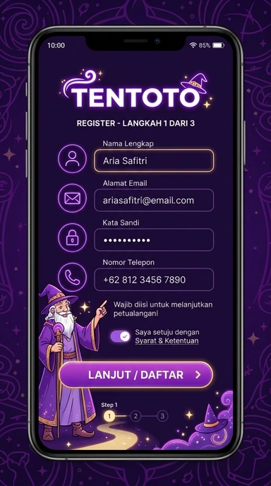 Tampilan halaman daftar tentoto