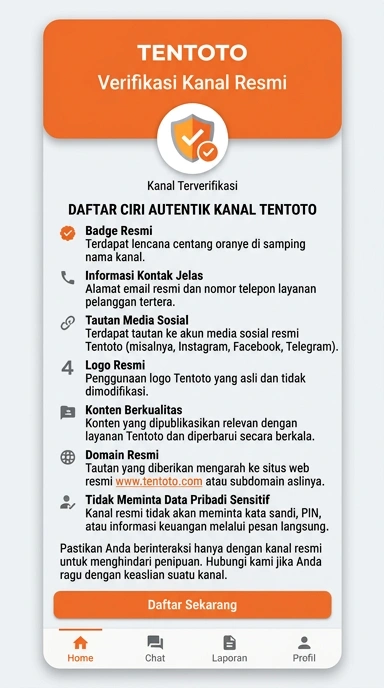 Tampilan kanal resmi tentoto